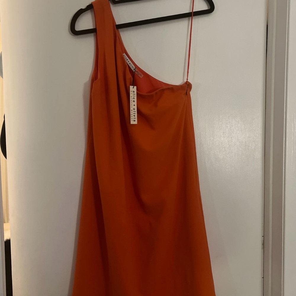 Alice + Olivia One-Shoulder Orange Slip Dress